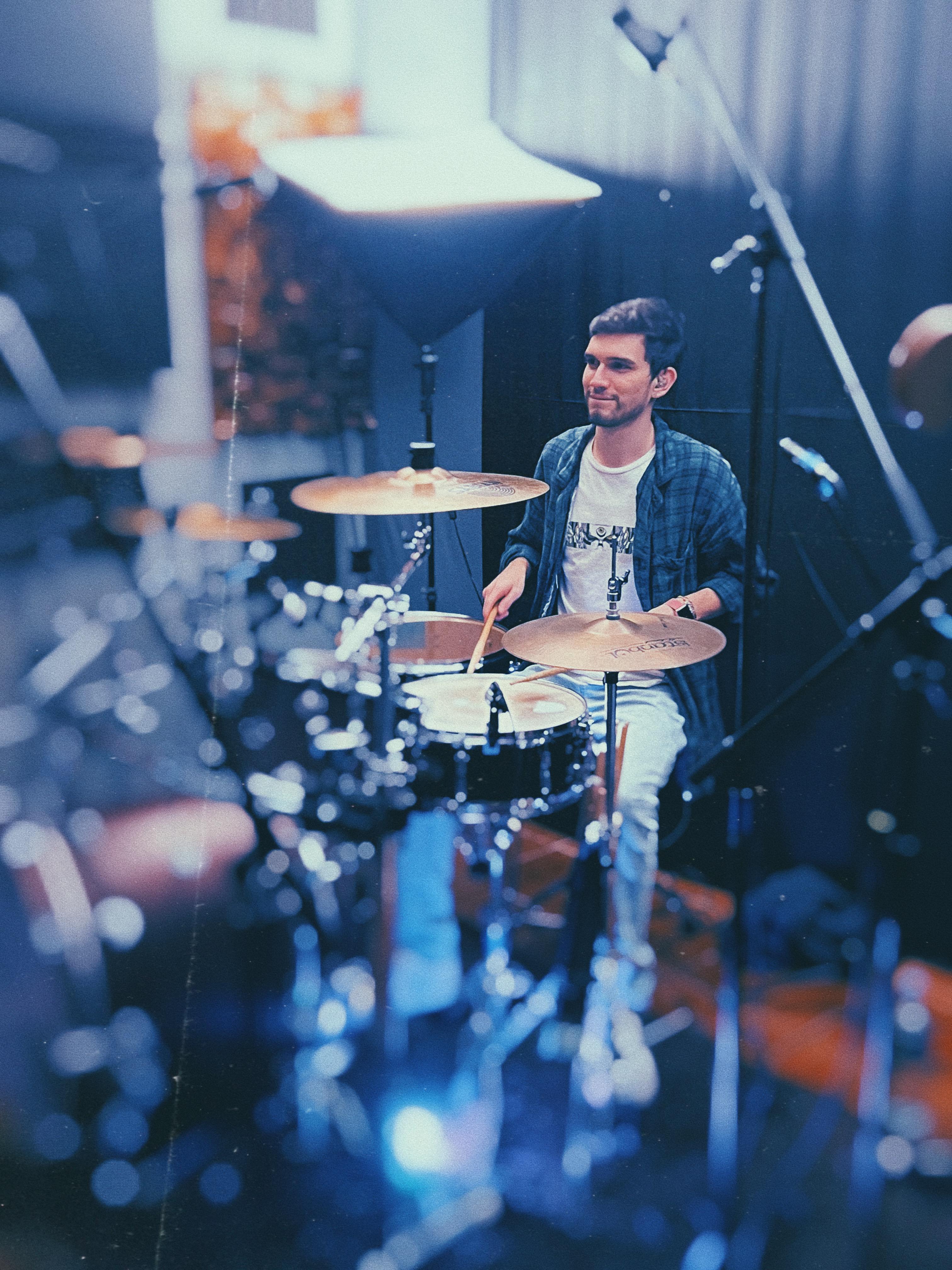 Studio headphones resting on a desk.